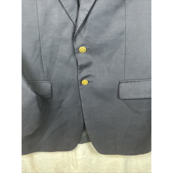 Lauren Ralph Lauren Blazer Mens 44 Short Navy Blue Wool Gold Buttons Two Button - Picture 2 of 14